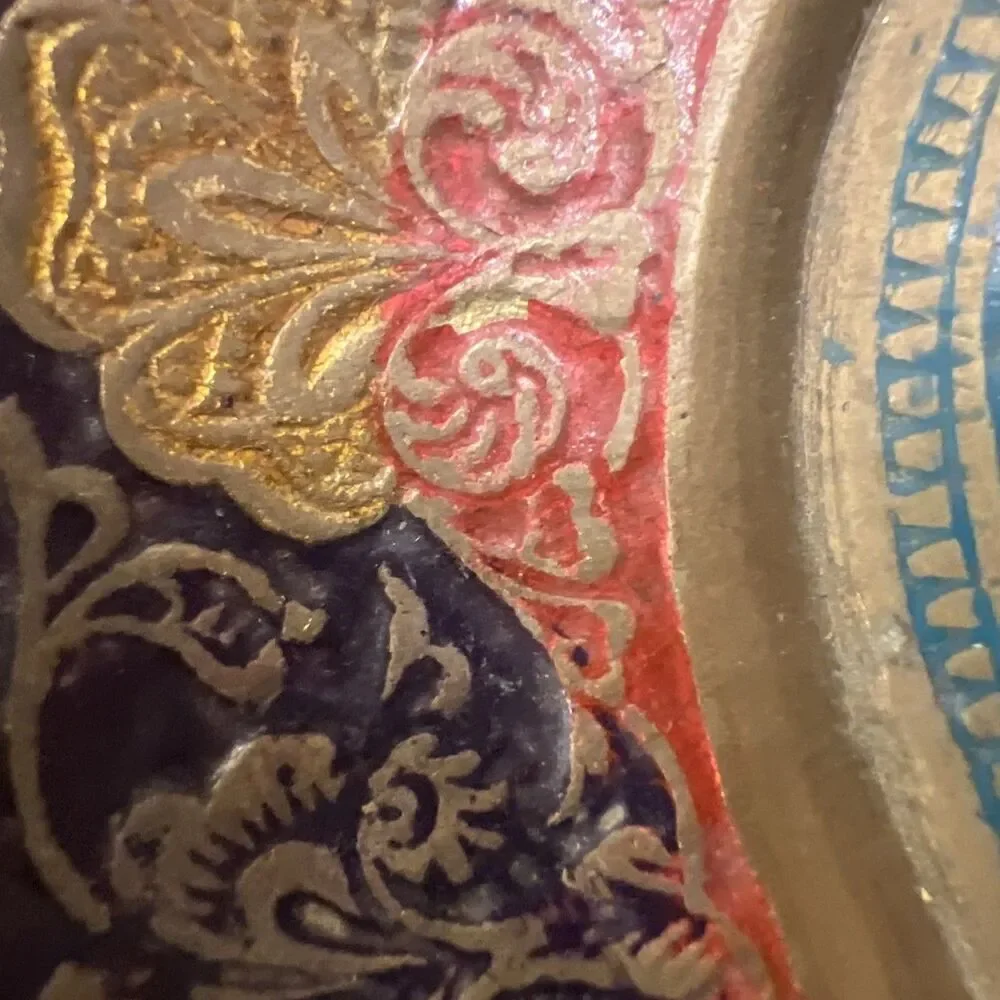 VTG Orient Bronze Plate Inlaid Design Decorative Hand Carved Fruit Bowl India